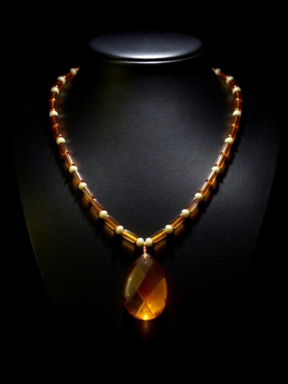 Handmade Fall Autumn Colors Layering Necklace - Cognac + Pale Green Boho Vibes